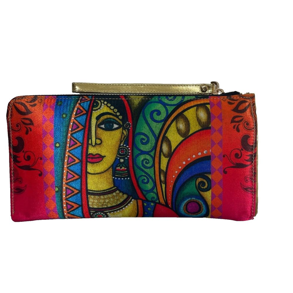 All Things Sundar Colorful Satin and‎ Polyester Large Zip Wristlet Wallet NWOT